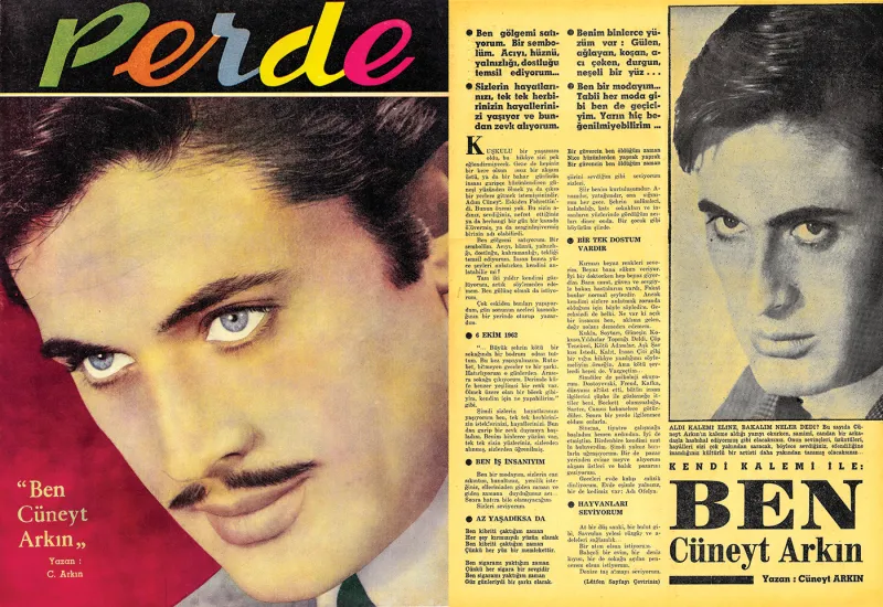 KAPAK OLDUĞU PERDE DERGİSİ İÇİN “BEN CÜNEYT ARKIN” BAŞLIĞI ALTINDA BİR MAKALE KALEME ALIR (4 EKİM 1965)