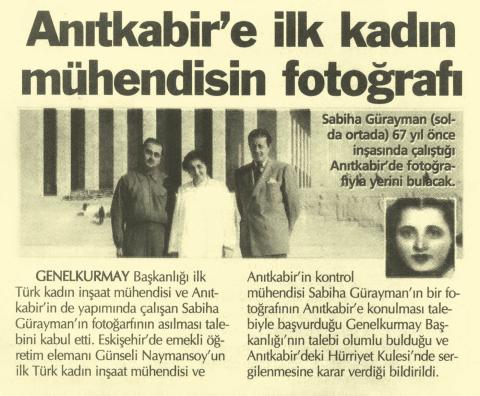 AKADEMİSYEN GÜNSELİ NAYMANSOY’UN SABİHA RIFAT GÜRAYMAN’IN FOTOĞRAFININ ANITKABİR’E KONULMASI TALEBİ 2008 YILINDA GENELKURMAY BAŞKANLIĞI TARAFINDAN KABUL EDİLMİŞTİ