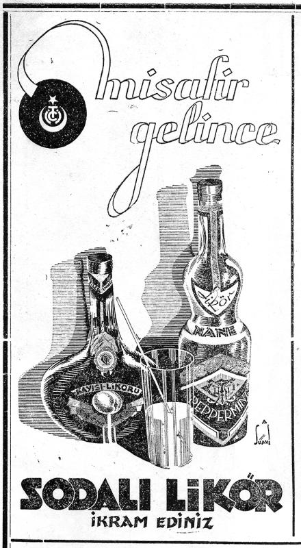 ALİ SUAVİ İMZALI ÇİZİMİYLE LİKÖR İLANI YARIM AY DERGİSİNDE